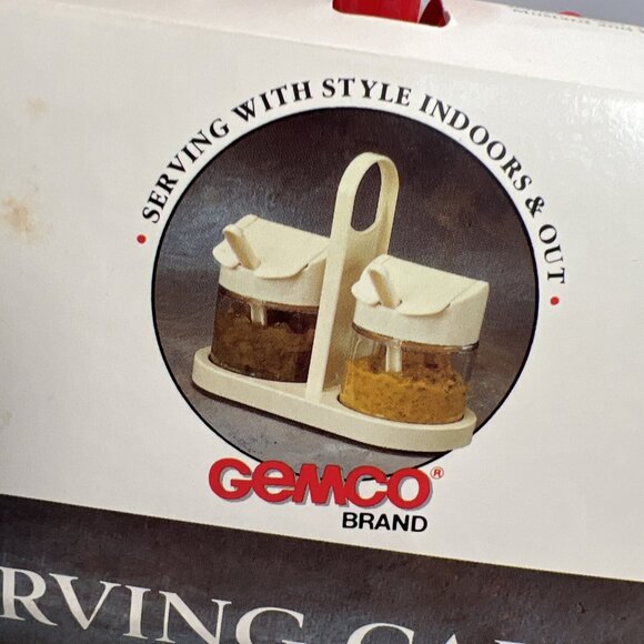 Vtg Gemco Holidays Condiment Jelly Jam Sauce Serving Caddy Set Spoon Glass NOS - Picture 9 of 12